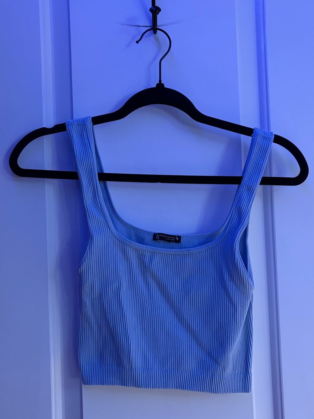 Ribbed Square-Neck Crop Tank Top - Light Blue never worn no tag